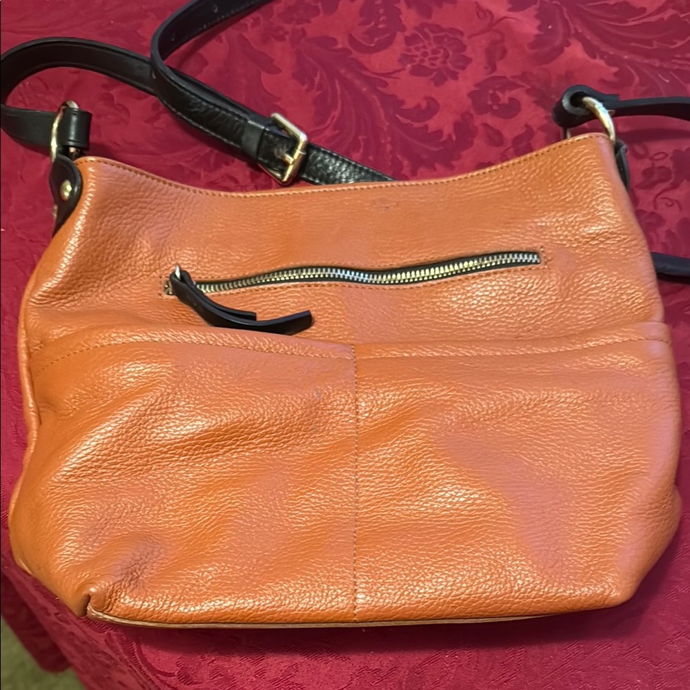 Valentina Tan Shoulder Bag with Slouchy Design and Black Accents